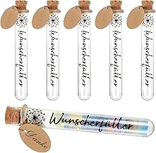 Wish Fulfiller Money Gift 6 Pieces Transparent Test Tubes with Corks and 6 Pieces Wish Filler Dandelion Pattern Pendant for Birthday Christmas Men Women
