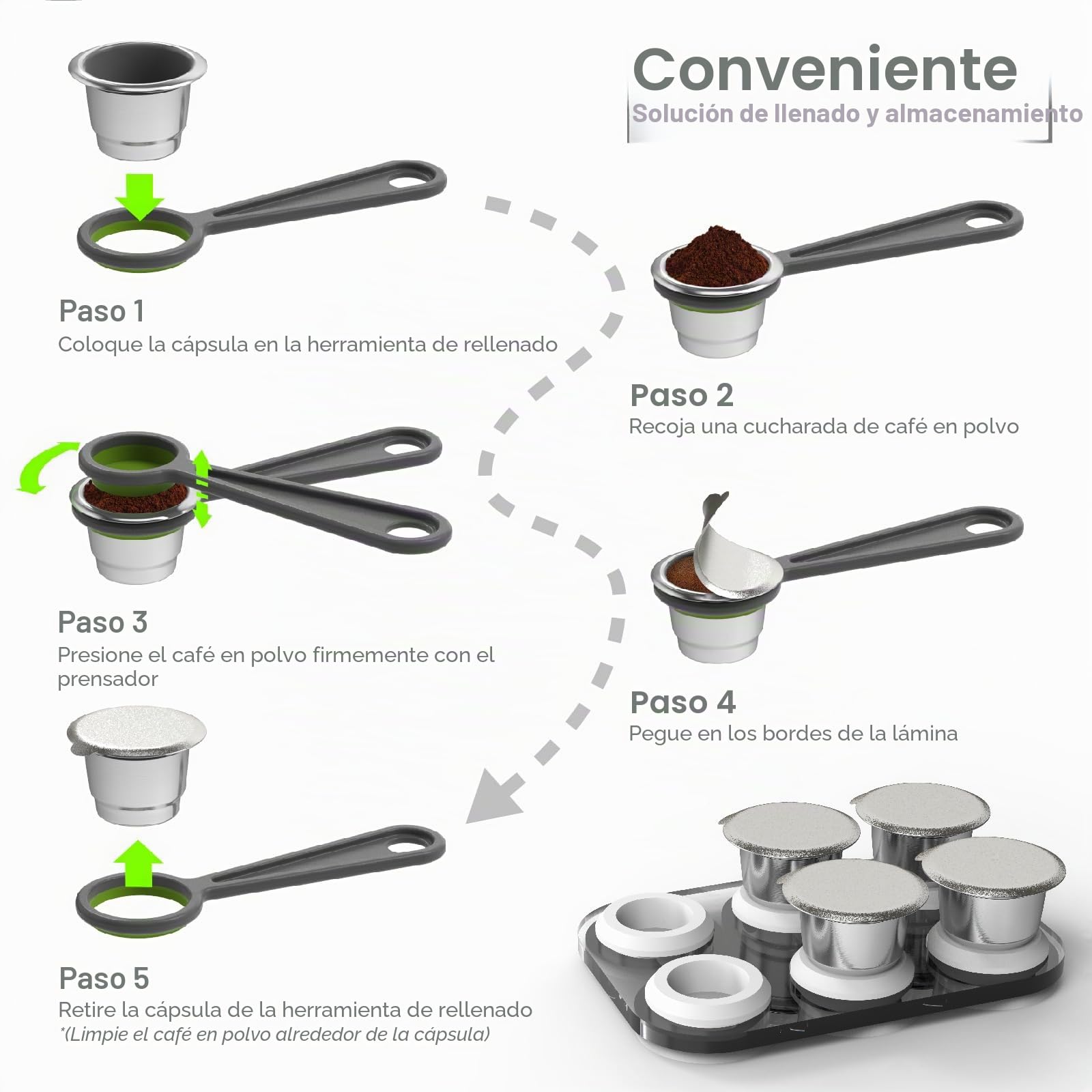 Cápsulas reutilizables para Nespresso OriginalLine, 6 cápsulas de café recargables, tazas de acero inoxidable compatibles con máquina Nespresso OriginalLine (6 cápsulas + 100 tapas + tabla de