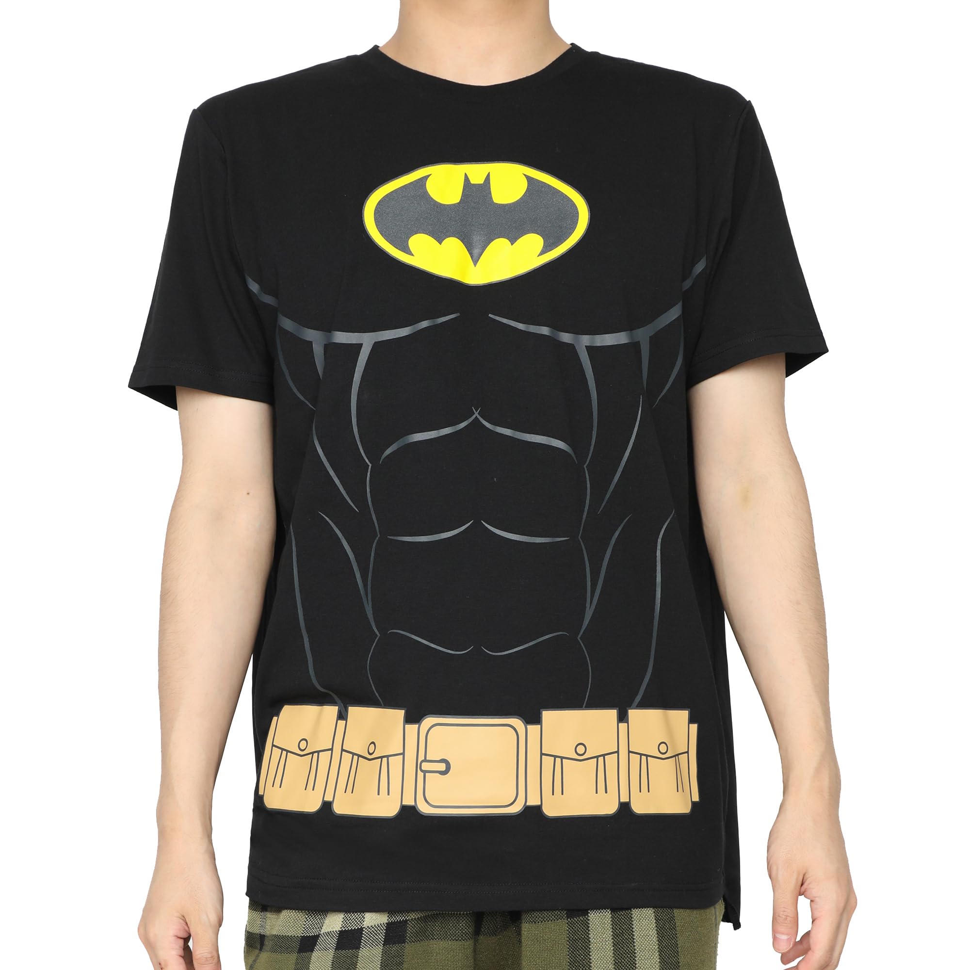 DC Comics Men's Batman Costume Shirt with Detachable Cape Classic Bat Logo Batman Cosplay Tee