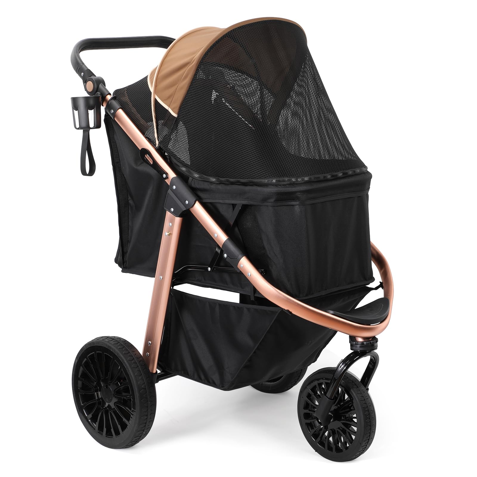 DAISTERN Cochecito Perro 30KG, Carrito Perro Mediano, Marco de Aleación Alúmina Anódica, Ruedas con frenos 360º, Reposabrazos de Cuero Ajustables, con Correas de Seguridad Pedal Delantero