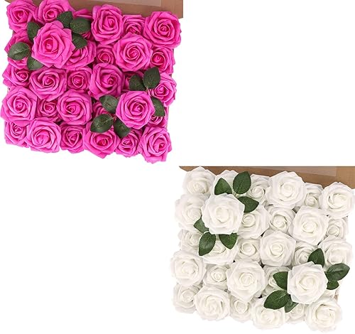 MACTING Flores de rosas artificiales, tacto real para bricolaje, ramos, fiesta de boda, baby shower, hogar, decoración de árbol de Navidad, 60 piezas