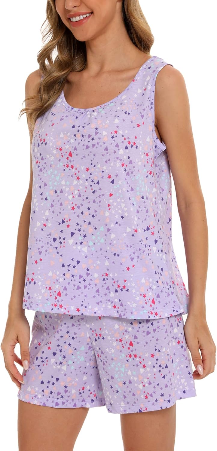 ENJOYNIGHT Women's Pyjama Sets Cotton Print Nightwear Tank Top and Shorts Sleepwear Soft Loungewear Summer Pjs Set 4 71qzoP7Br+L. AC SL1500