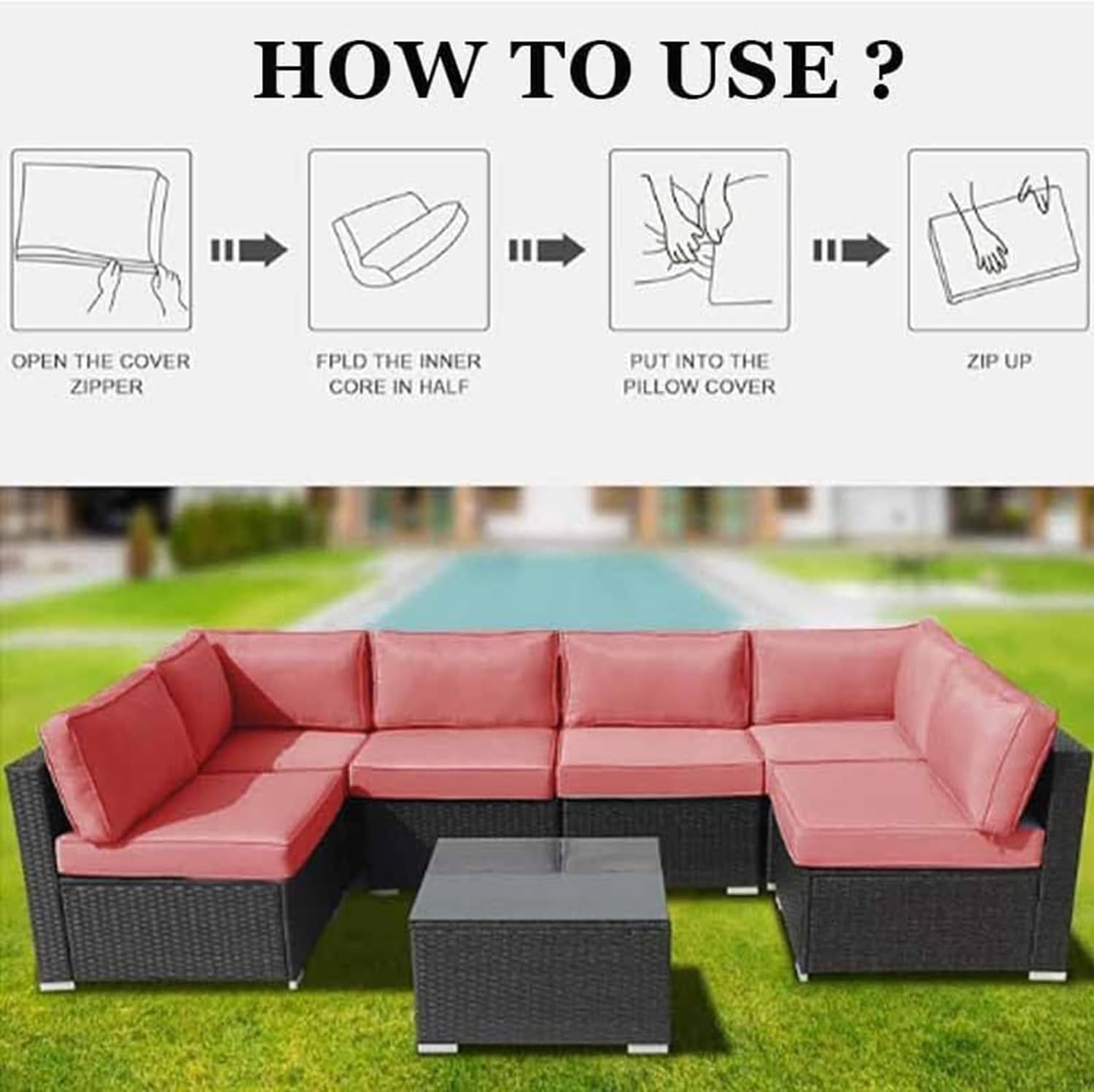 1/2/4 Pack Waterproof Sofa Seat Cushion Covers with Zipper for Outdoor and Indoor/Patio/Garden/Rattan/Chairs Furniture Protectors Cover 24x24/26x26in Cushion Slipcover Removable(Color21,25x27x5in(2pcs