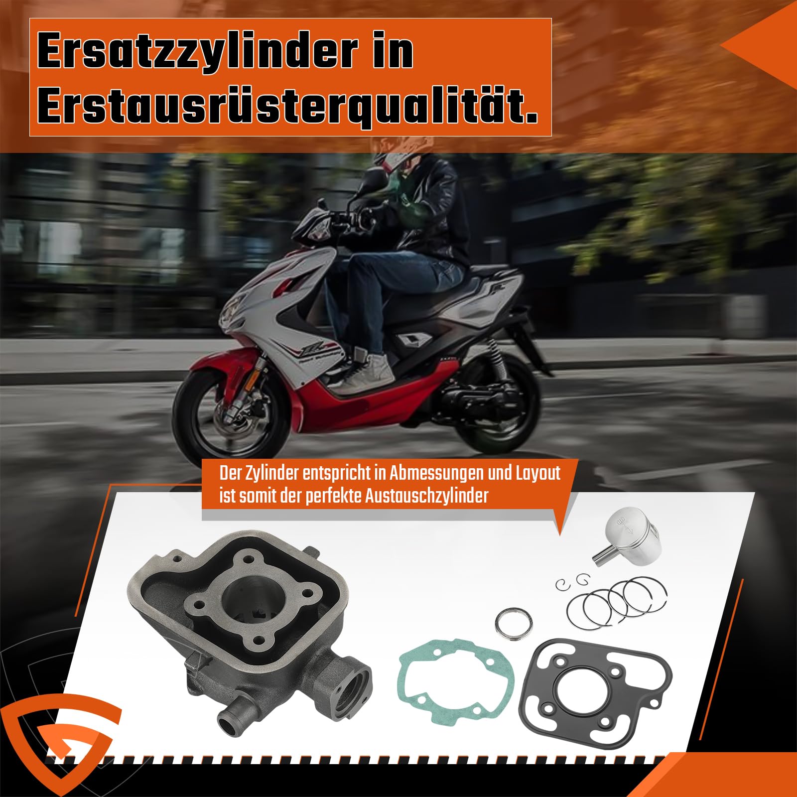 50ccm Zylinder Kit, inkl. 40mm Zylinderbohrung und 12mm Kolbenbolzen, mit Kolbenringe Kolbenclips Dichtsatz, kompatibel mit Peugeot Ludix 2 für Jet Force für Jetforce C-Tech für Ludix 50 LC