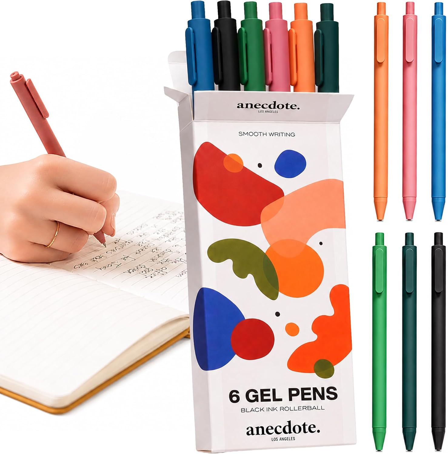 ANECDOTE. Journaling Pens Set (6 Pk), Black Ink Gel Pens Fine Point (0.5mm)