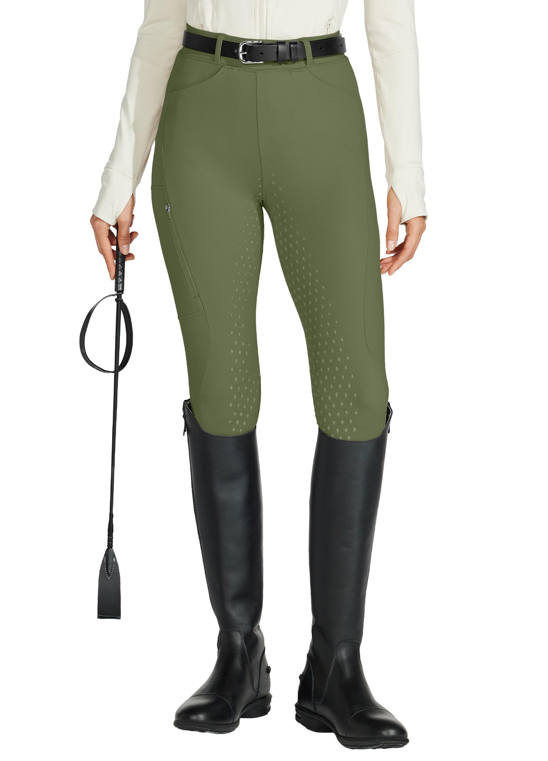 WILLIT Pantalones de equitación para mujer con ribete completo de silicona, cintura alta, elásticos, con bolsillo de cremallera, trabillas para cinturón — view 14
