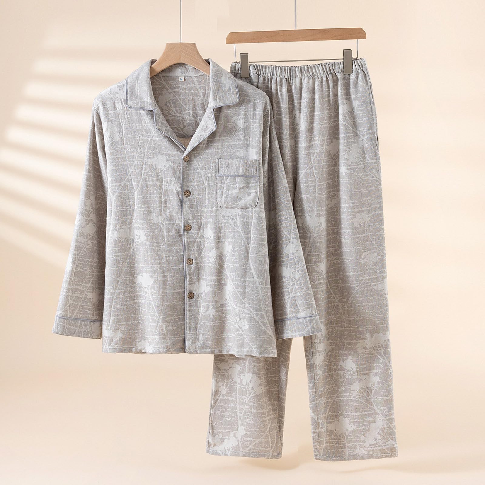 Completo Pigiama Uomo Cotone Lino Leggero Casual | Pigiama Uomo Cotone Lino Leggero, Tessuto Fresco e Naturale, Stile Casual per Casa e Tempo Libero