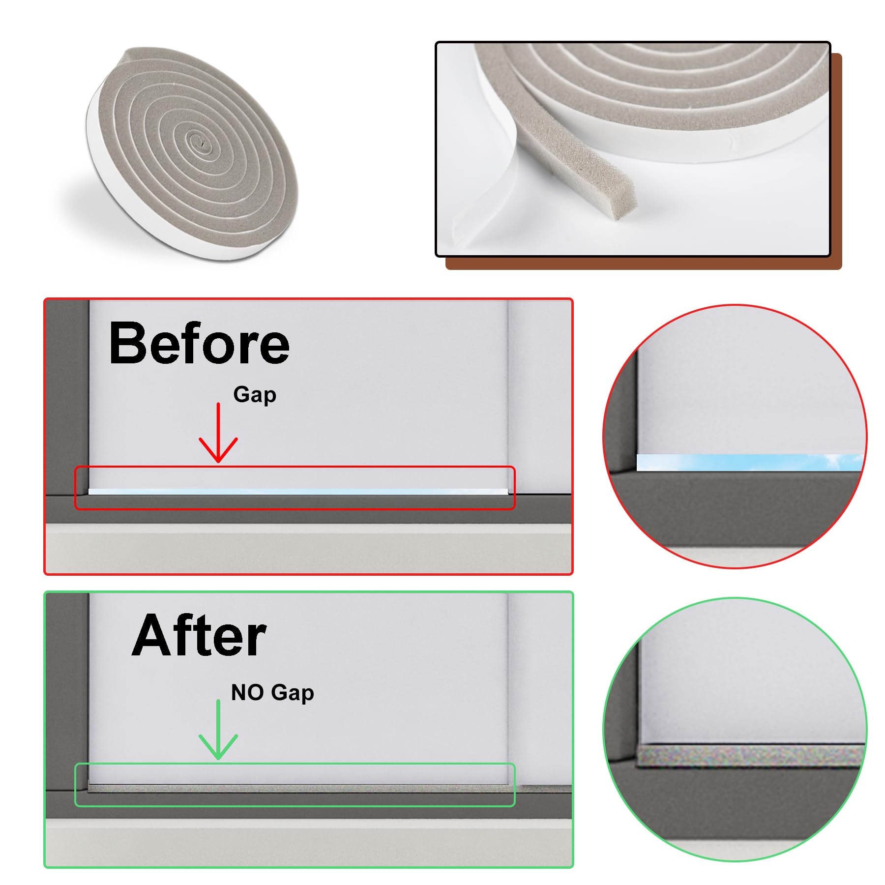 BJADE'S Kit de sellado de ventana de aire acondicionado portátil de doble manguera para manguera de escape de CA portátil de 5 pulgadas con cinta de sellado aislante, kit de ventilación portátil