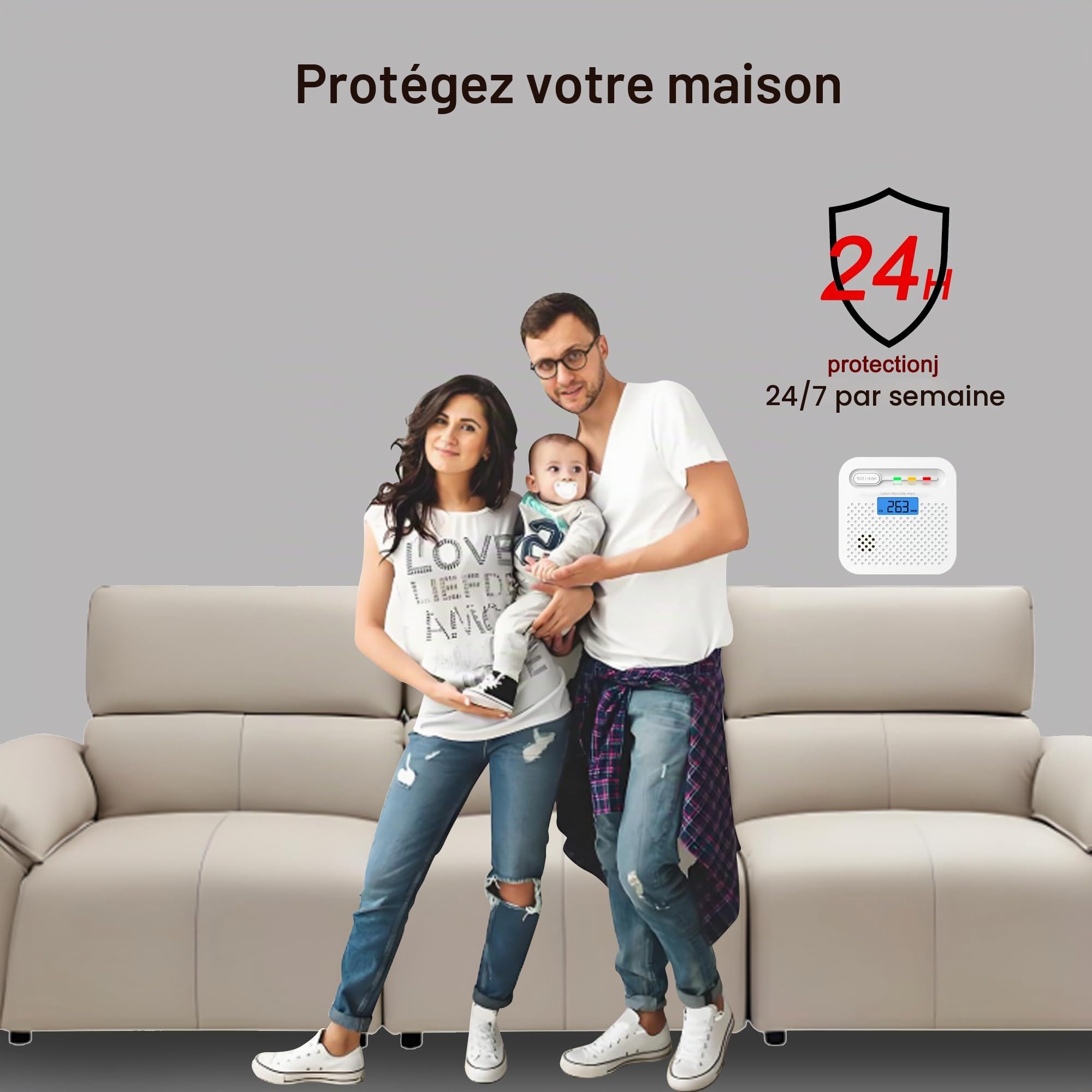 Détecteur de monoxyde de carbone intelligent, alarme de monoxyde de carbone WiFi pour la maison, surveillance à distance par app de détecteur d’alarme CO avec batterie de 10 ans, compatible Alexa.1PCS