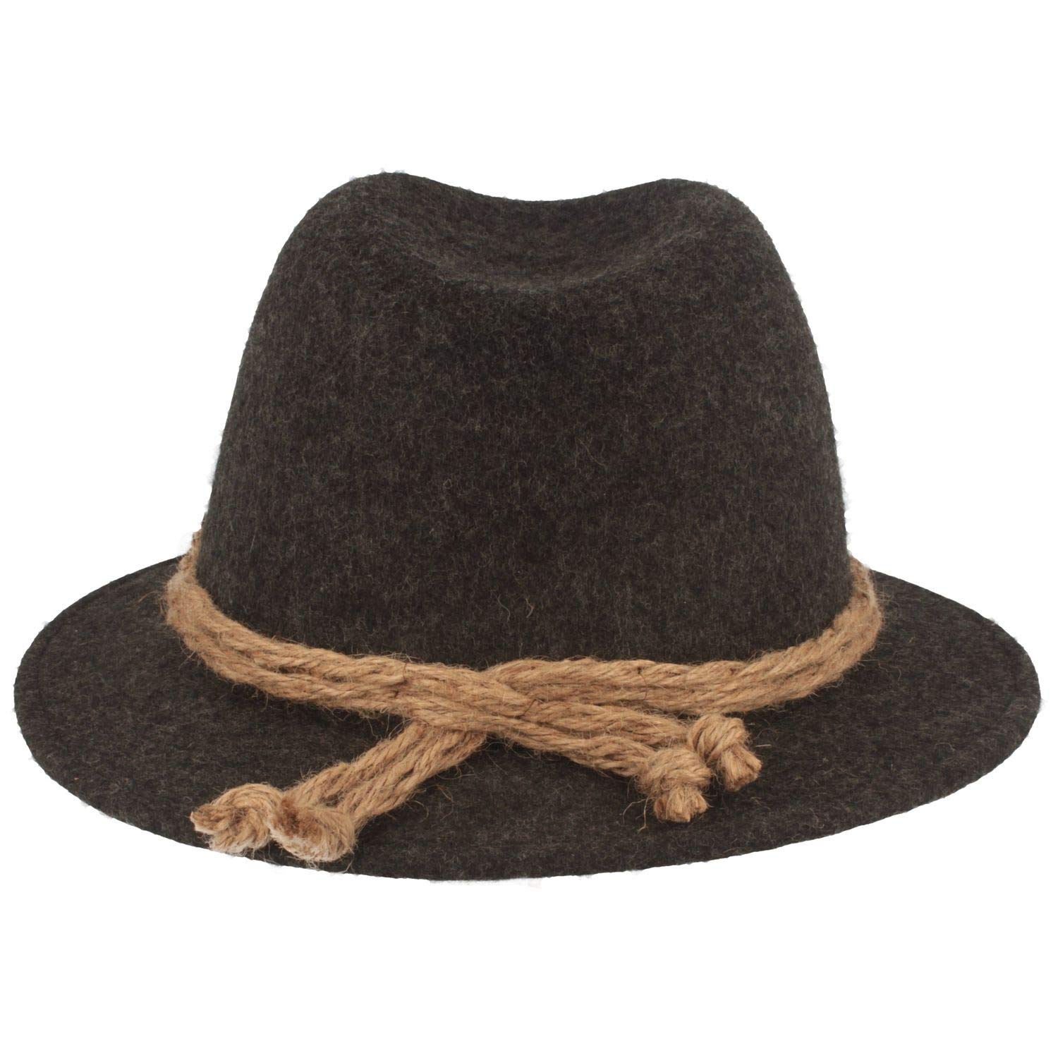 Hut Breiter Original Herren Trachtenhut Filzhut Wanderhut Tiroler-Art, 100% Wolle mit Hanfkordel, Edelweiss & schmaler Krempe, in 3