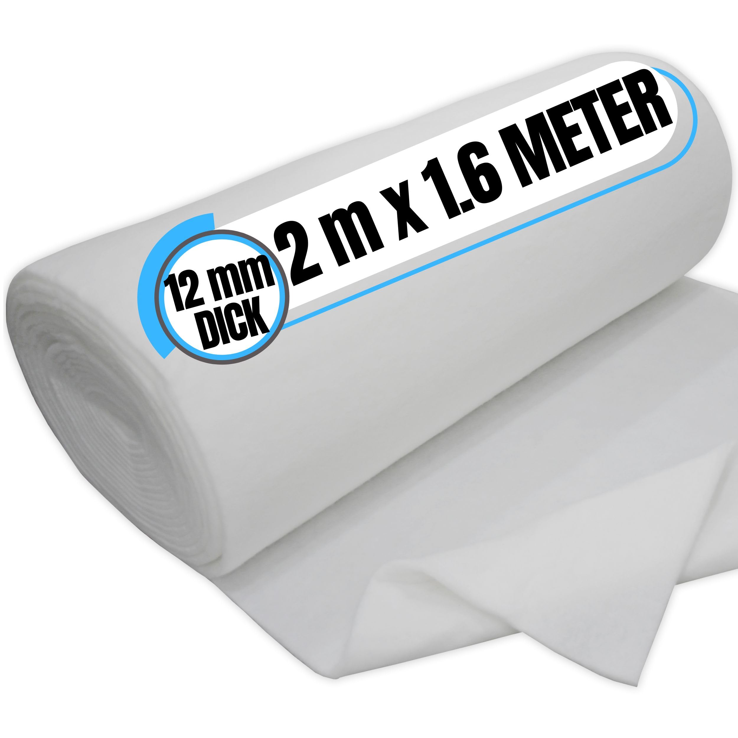 Filterrolle 3,2qm - 2m x 1.6m -(12mm dicke)- Filtermatte weiß zuschneidbar - Luftfiltermatte Universal Filtervlies waschbar Abluftfilter Staubsaugerfilter