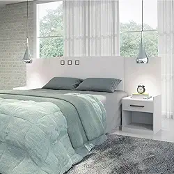 Cabeceira Casal Santos Andirá Havana Extensível Compatível Com Cama Queen (158cm de Largura) e Cama de Casal (138cm de Largura) Com Mesa de Cabeceira - Branco