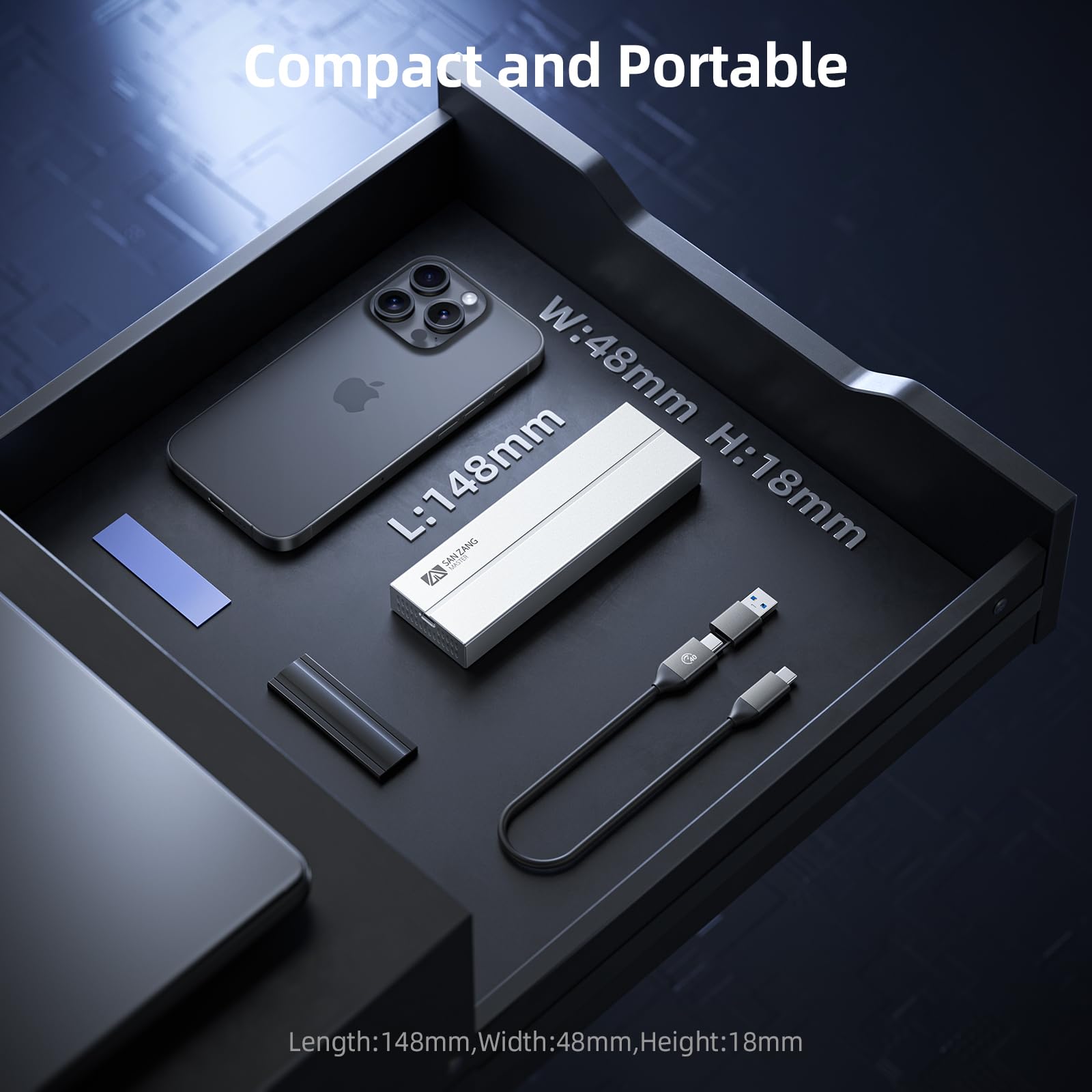 SAN ZANG MASTER USB 4 M2 Enclosure 40Gbps NVMe Enclosure Aktiv gekühltes NVMe Gehäuse mit Lüfter (Kein SATA) - USB4/Thunderbolt 4 - Nur für m2 ssd gehäuse - Für Mac/PC, Alu, Silber - Ohne SSD