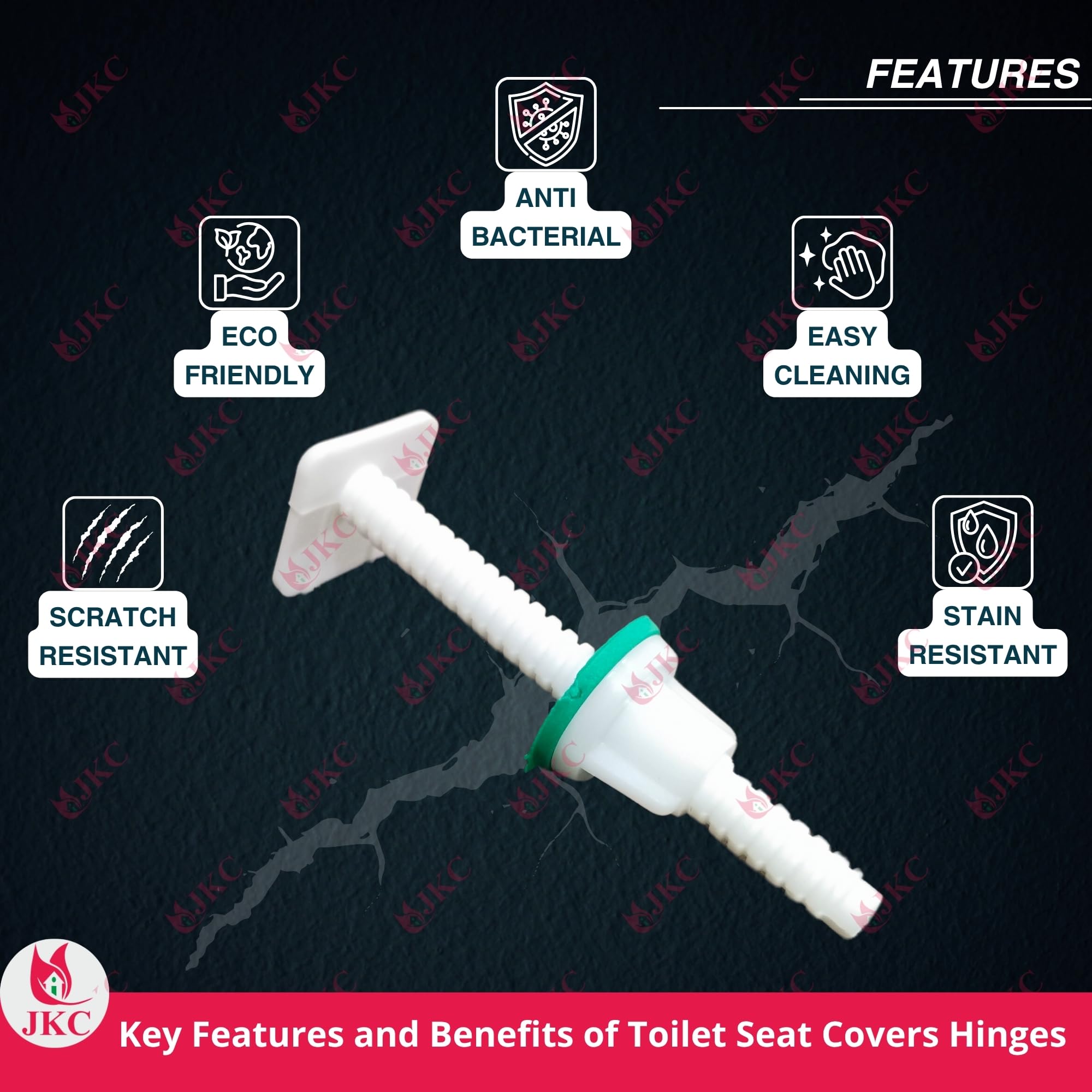 JKC Plastic White Commode Seat Cover Hinges, Toilet Seat Screw Compatible with Cera Toilet Seat Cover Hinges - 1 Pair (Left & Right) (Square) 2