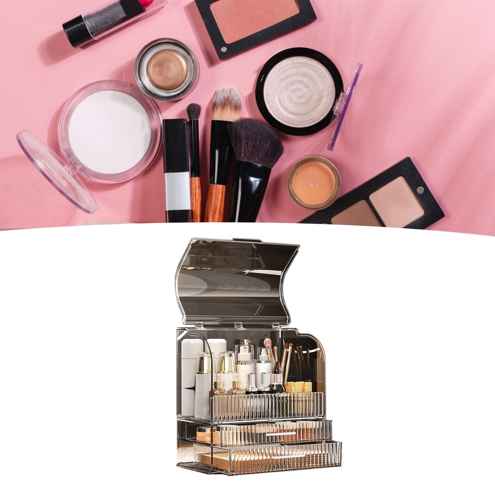 Scatola Organizer per Trucco, Scatola Portaoggetti da Scrivania, Contenitore Trasparente per Cosmetici di Grande Capacità per Riporre Trucchi, Conservare Gioielli e Altri Piccoli (con coperchio)
