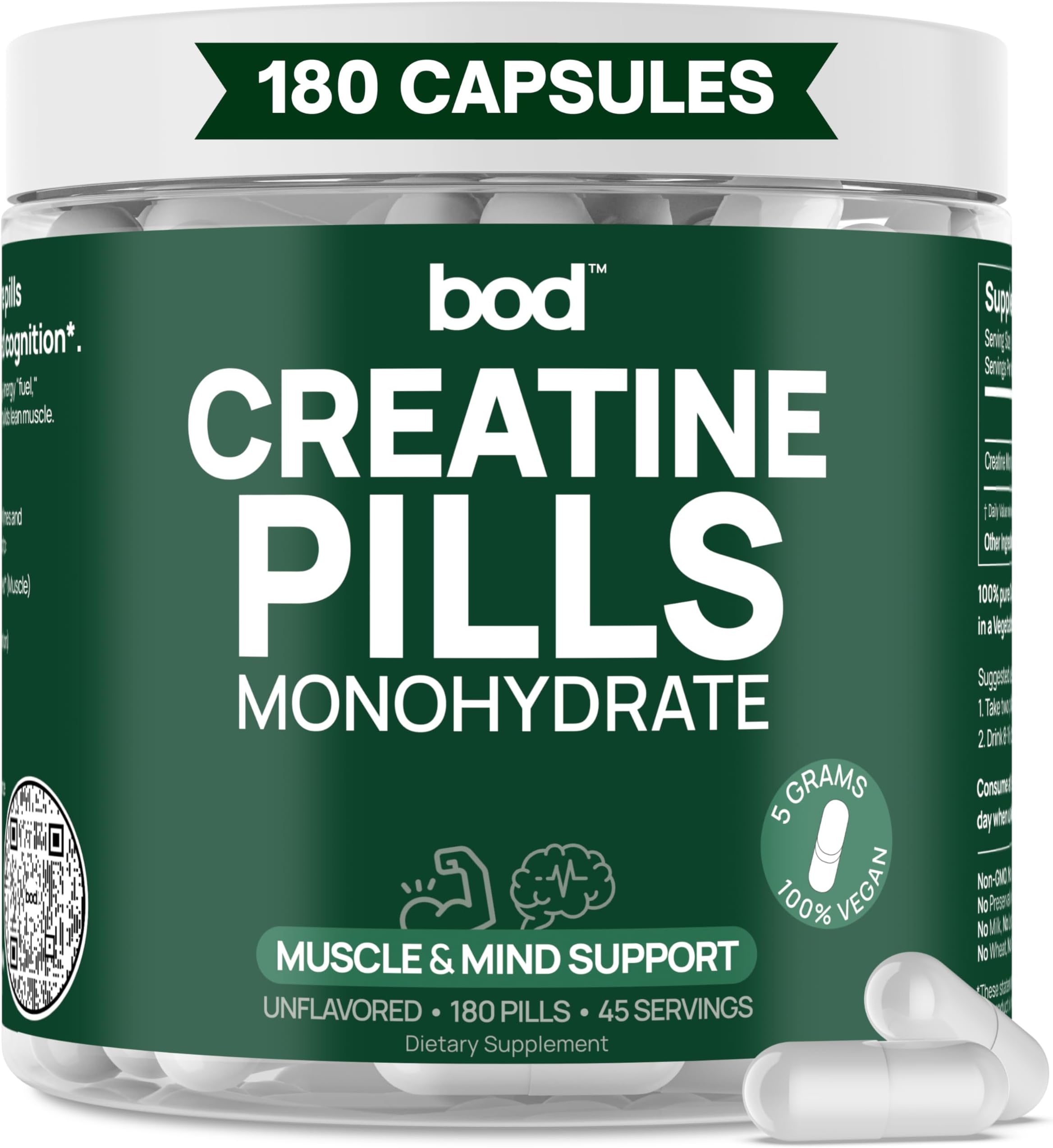 Creatine Monohydrate Capsules – 45 Servings (4 Capsules = 5 g) – Ultra-Pure 200 Mesh Creatine Monohydrate – Strength, Power, Muscle Growth & Recovery
