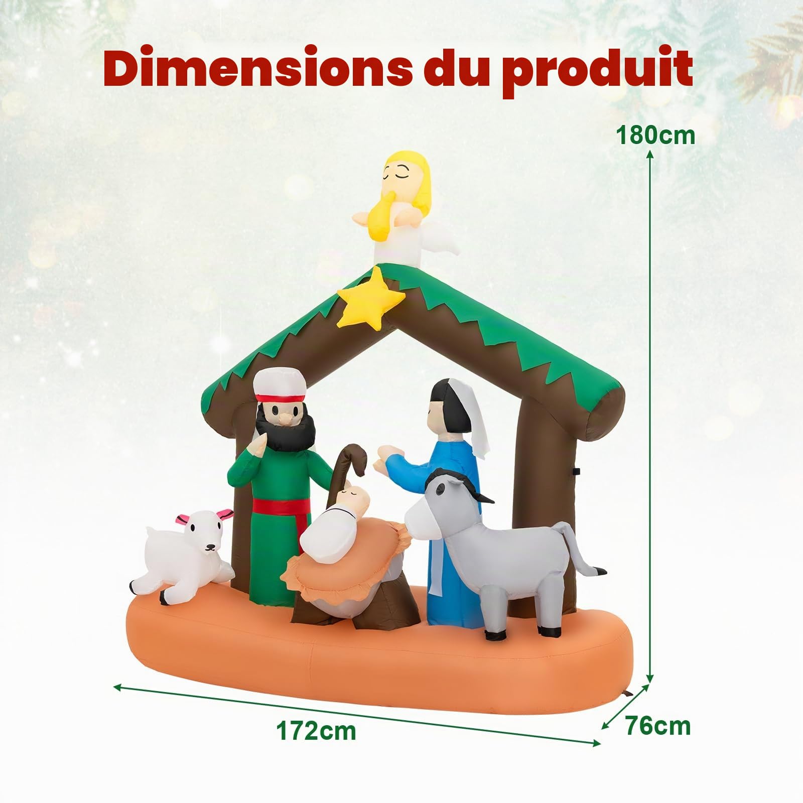 SOARS Decoration Noel, Crèche de Noel Nativité Gonflable 172 X 76 X 180 CM | 7 Lumières LED Brillantes, Souffleur Intégré, Decoration Noel Exterieur & Interieur pour Jardin, Cour, Salon