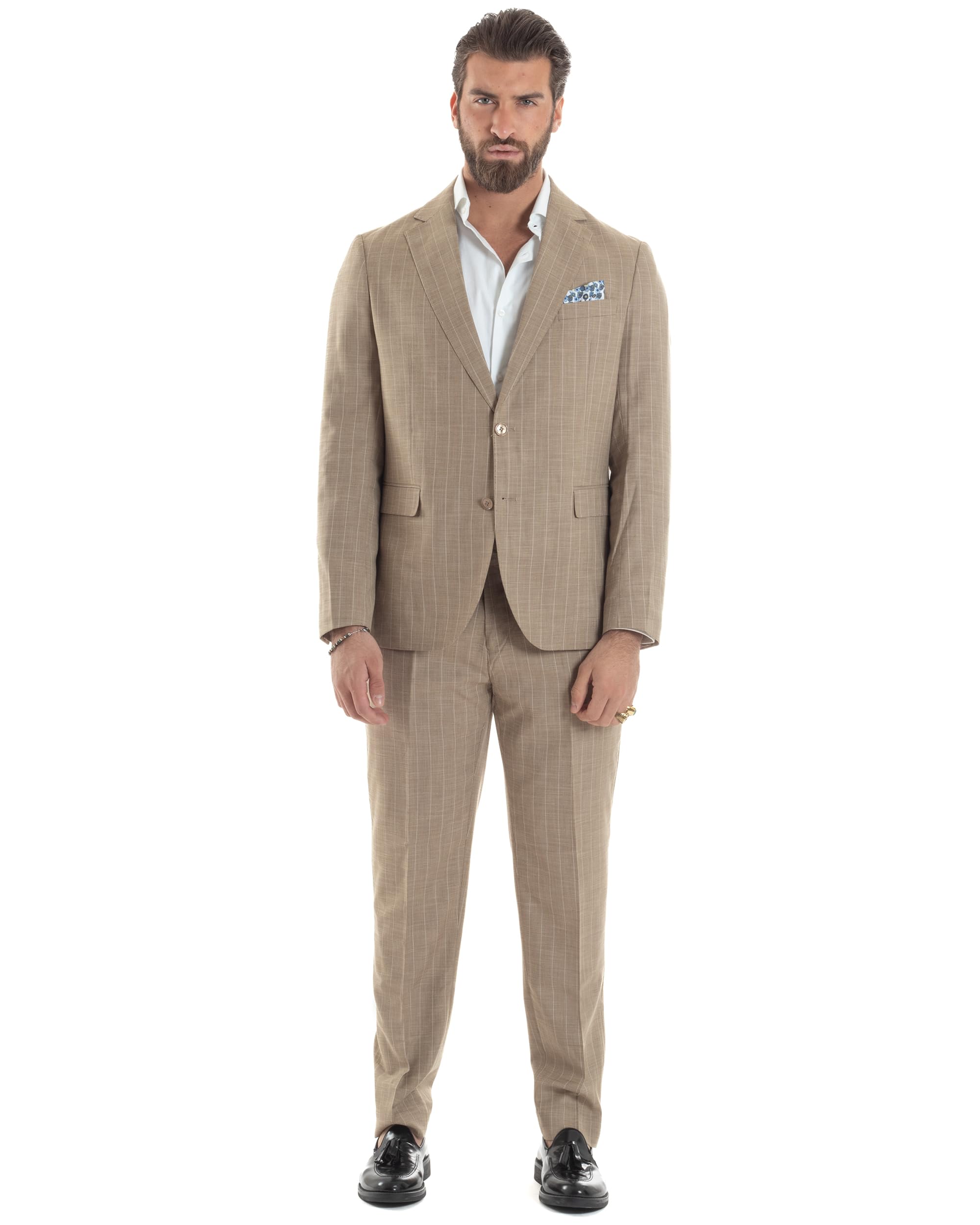 Abito Uomo Monopetto Vestito Gessato Giacca con Pochette Pantaloni Completo Elegante Vari Colori