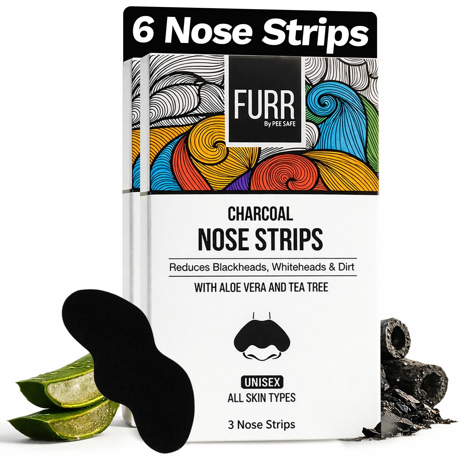FURR By Pee Safe Blackhead Remover Bamboo Charcoal Nose Strips (Pack of 6) | With Aloe Vera & Tea Tree Oil | Reduces & Prevents Blackheads, Whiteheads, Dirt and Oil | Cleanses Pores-image-32