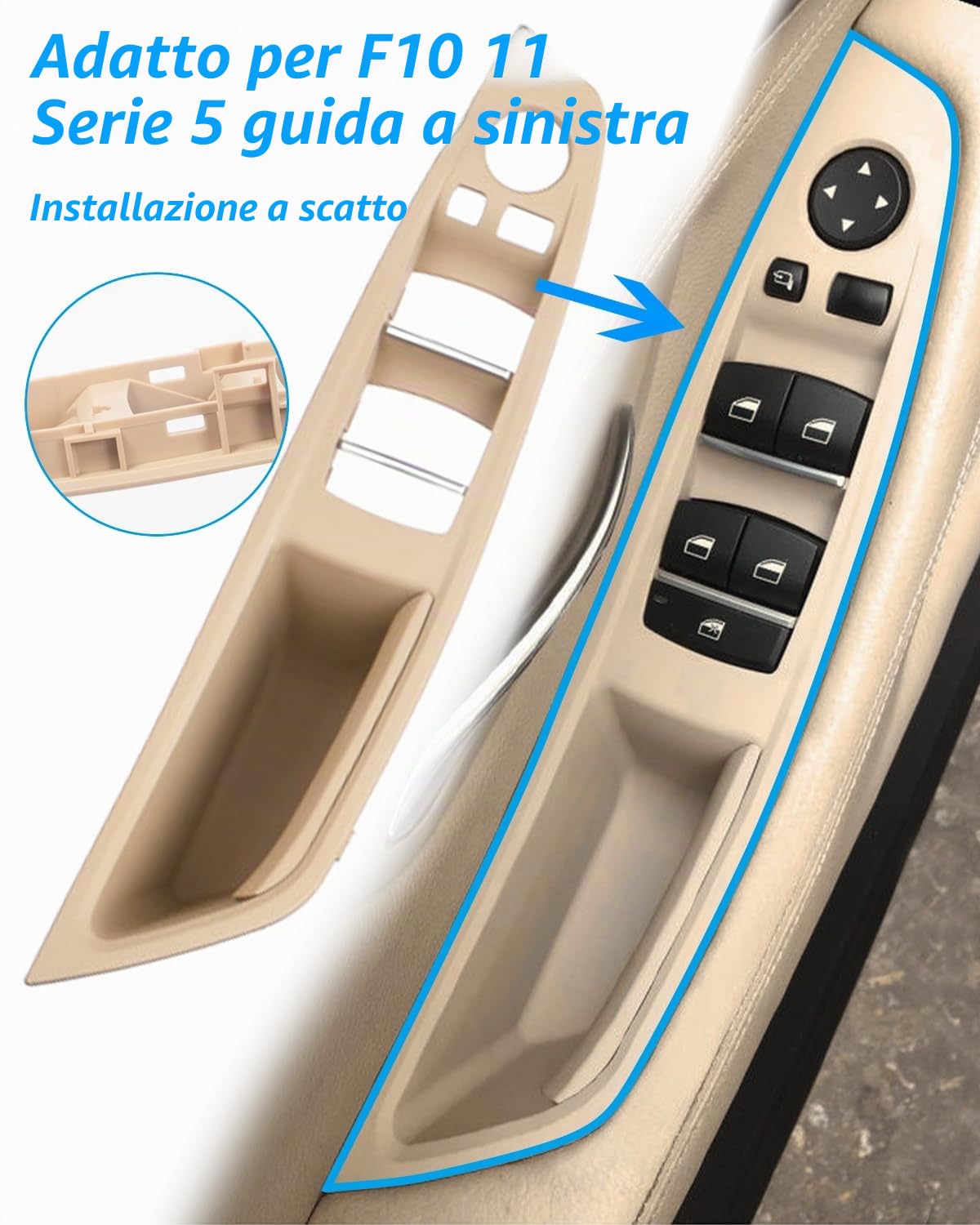 Kit maniglia porta 7PCS per BMW Serie 5 F10 F11 520 530, bracciolo interruttore finestra lato guida + maniglia passeggero + coperture interruttore finestra per 523 525 528 535 (2010-2016) - Beige