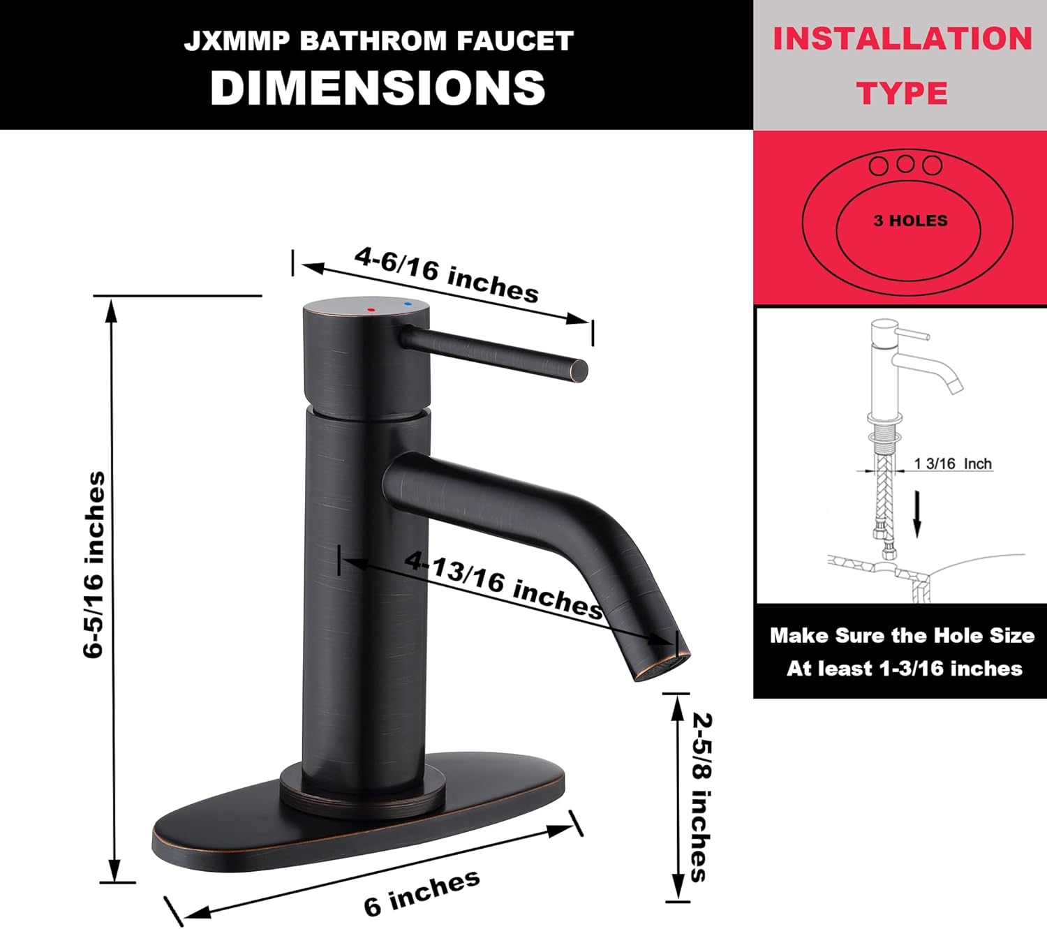 Oil Rubbed Bronze Single Handle Bathroom Faucet with Deck Plate