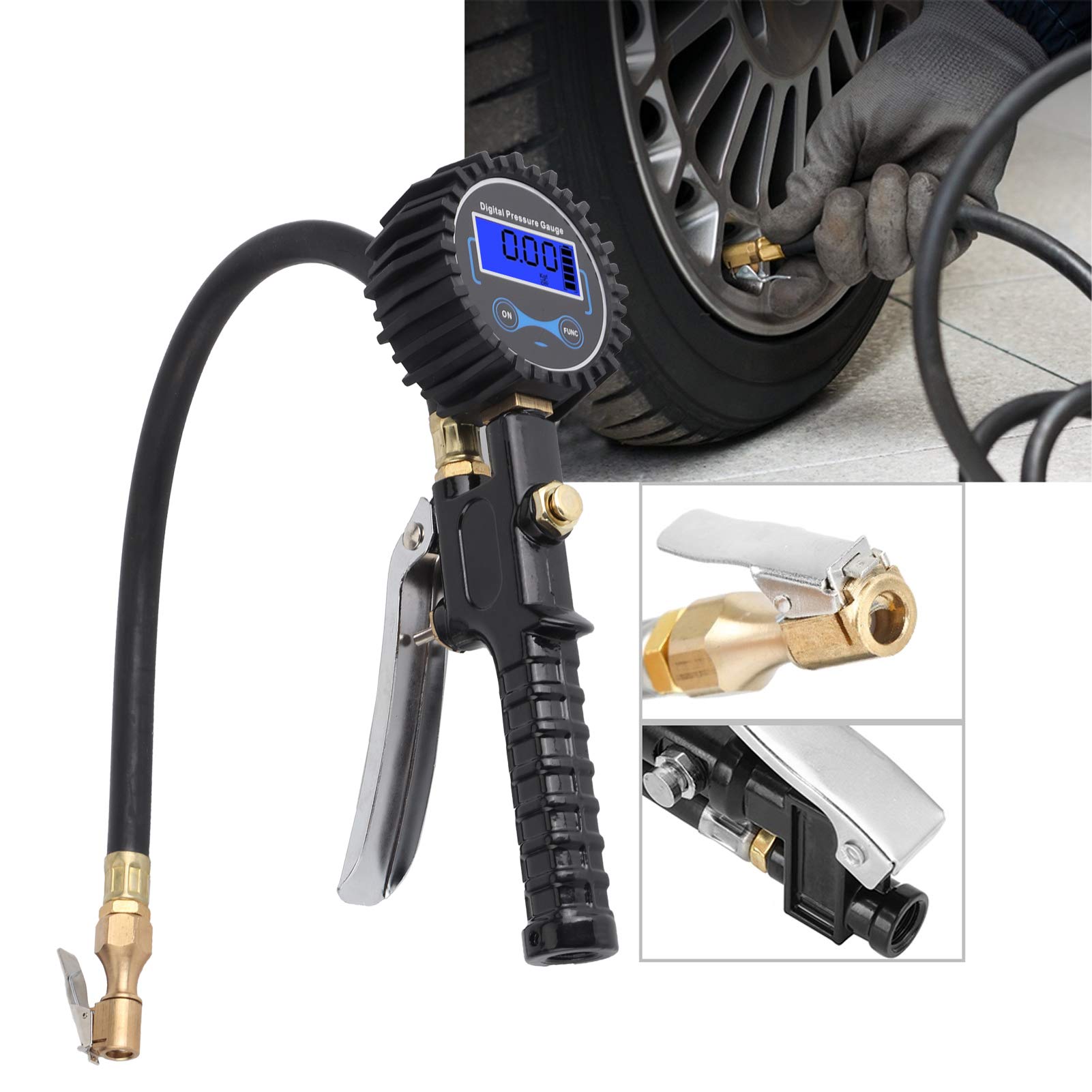 Digital Tire Pressure Gauge: 200Psi High Accuracy Air Chuck for Car & Motorcycle, LCD Display, Battery Powered