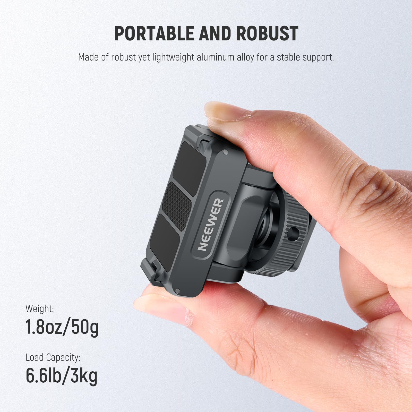 NEEWER Akcesoria do montażu magnetycznego kompatybilne z DJI Osmo Action 5 Pro / 4/3, Quick Release 160° Tilt Action Camera Adapter Mount z zimną stopką, gwint 1/10.2 cm, AC012 ciemnoszary