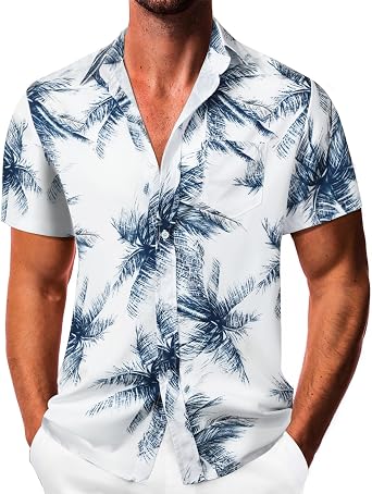 Sumolux Mens Hawaiian Shirts Floral Button Down Tropical Holiday Beach Shirts