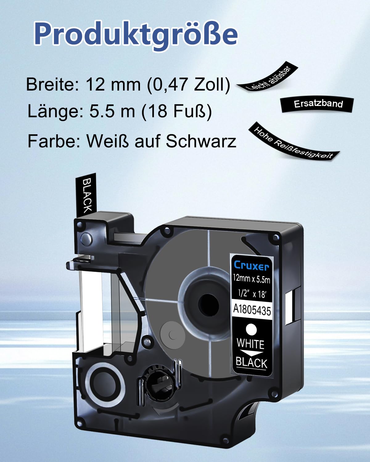 Cruxer 20-Pack Ersatz für Dymo Rhino IND 1805435 Weiß auf Schwarz 12 mm | 5,5 m IND Vinyl Etiketten, Kompatibel mit Dymo Rhino 1000 3000 5000 5200 4200 6000 6500 ILP219 3M PL150 Etikettendrucker