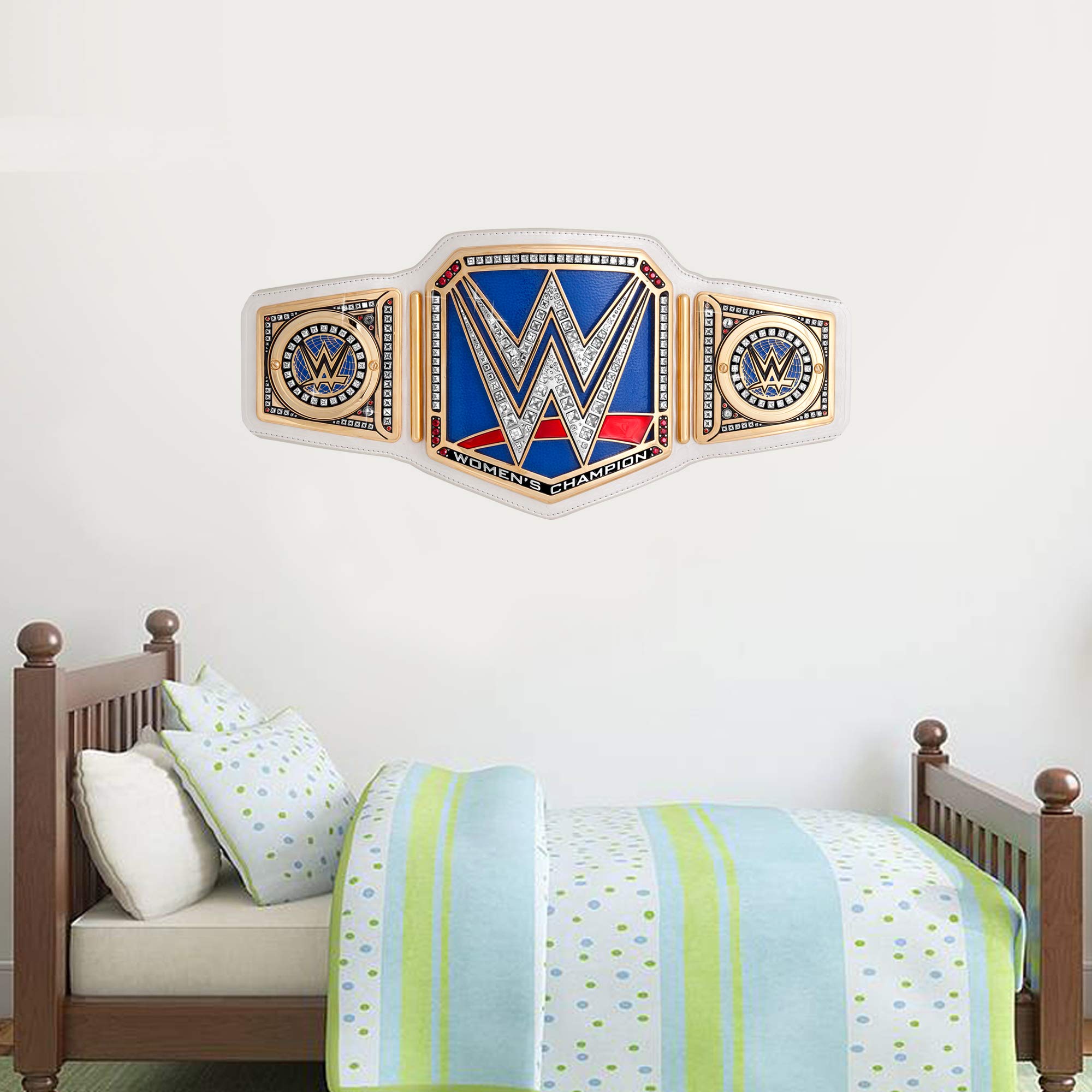 Beautiful Game Women's Wwe Wall Decal - Smackdown Championship Title Belt Wall Sticker Decal Kids Mural Art Wrestling (60Cm Width X 30Cm Height)