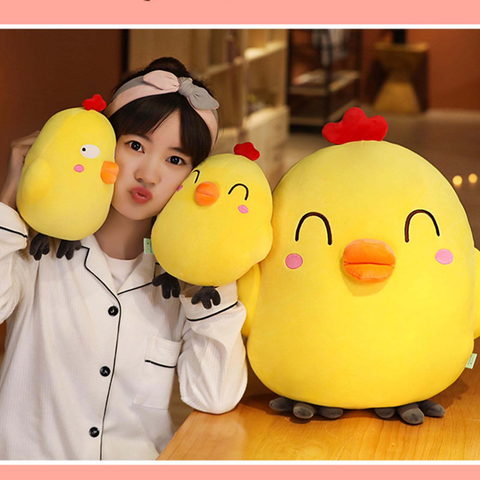 Gelb Huhn Kuscheltier, 25/50/60cm Hühner Plüschtier, Stofftier Plüsch Tier, Geschenk für Jungen Mädchen Erwachsene (glücklich,60cm)