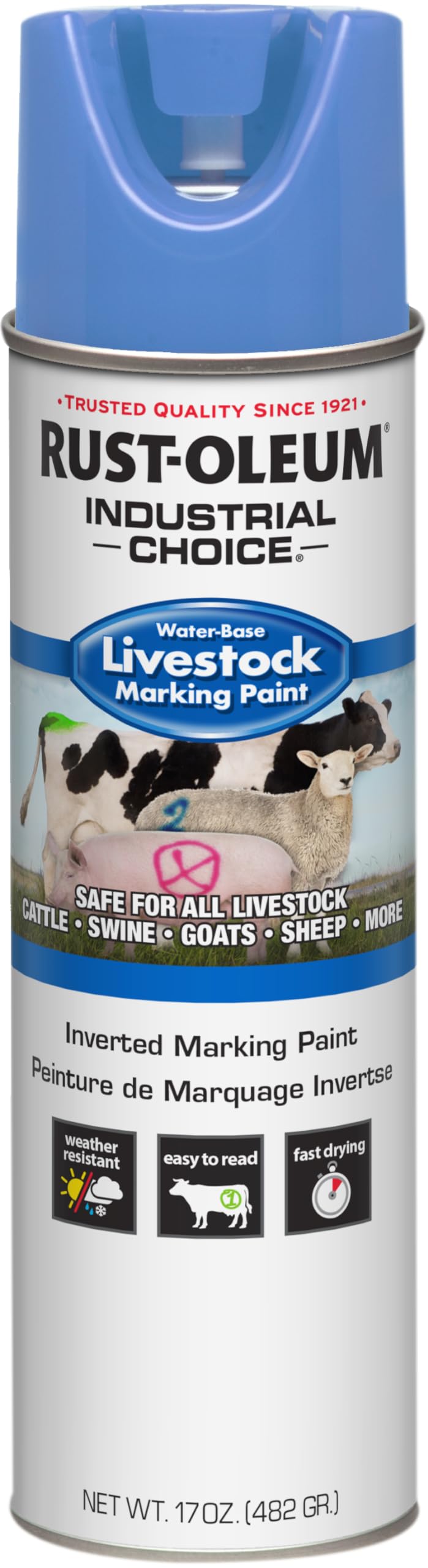 Rust-Oleum383019 Livestock Marking Spray Paint, 17 oz, Fluorescent Blue
