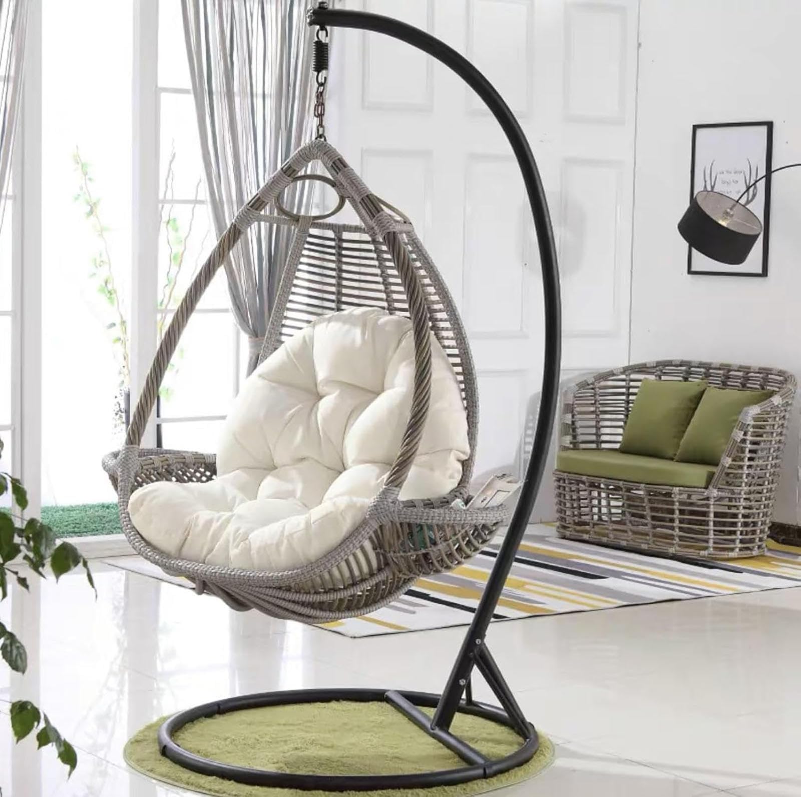 Wymienna poduszka na krzesło do jajek 81 x 119 cm nowoczesny pokrowiec poliestrowy wypełnienie bawełniane odporne na warunki atmosferyczne do użytku wewnątrz/na zewnątrz kolor kawy wygodne akcesorium