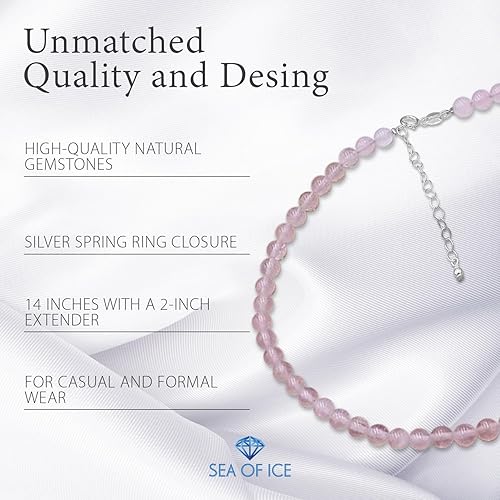 Miniatura 8 de Collar de cuentas redondas de 6 mm de piedras preciosas de SEA OF ICE, 35.56 cm más 5.08 cm de extensor con cierre de anillo de resorte de plata de