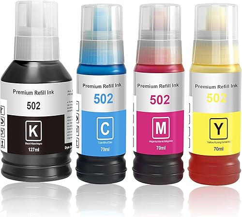 502 botellas de repuesto de tinta 4 colores (negro, cian, magenta, amarillo) compatibles con impresoras Epson ET y ST Series disponible en Yaxa Peru