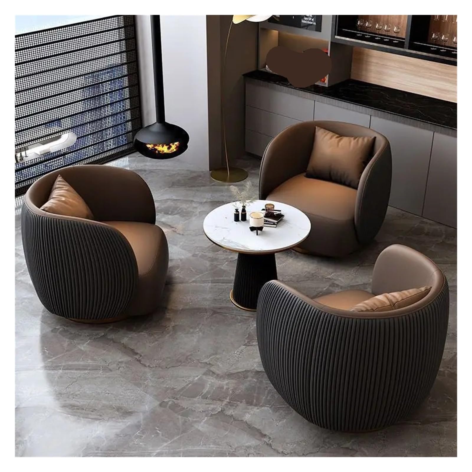 Generico Sofá nórdico for negociación de Oficina, recepción de Hotel, salón de Belleza, área de Descanso, luz de Ocio, sofá Individual de Lujo, Muebles de Sala de Estar(Brown-Orange Embossi)