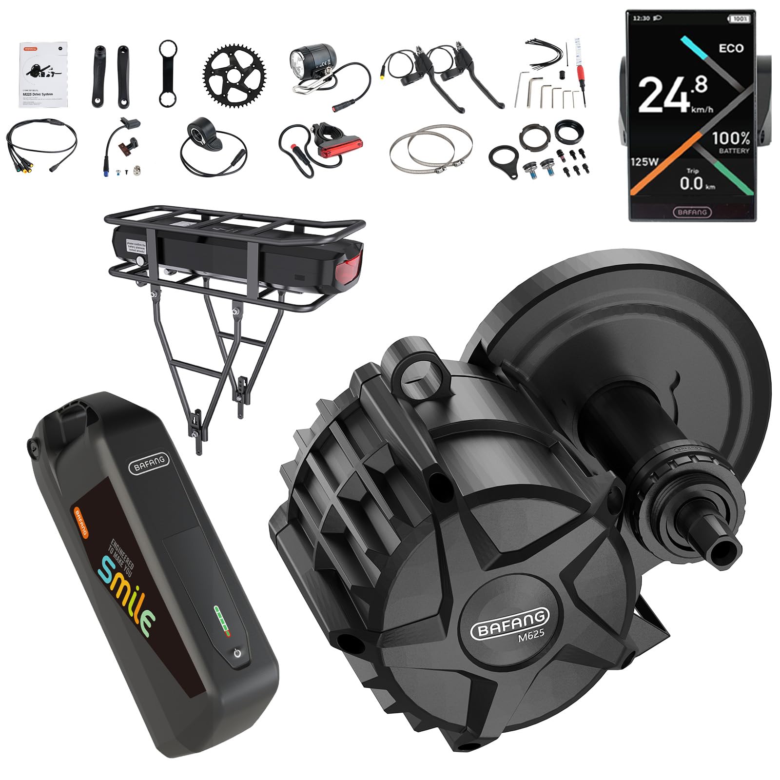 BAFANGMid Drive Kit 500W 750W 1000W M325 M625 Electric Bike Conversion Kit with 46T Chainwheel 48V/52V Ebike Conversion Kit for 68-73MM Mountain Bike Road Bike with Display and Battery (Optional)