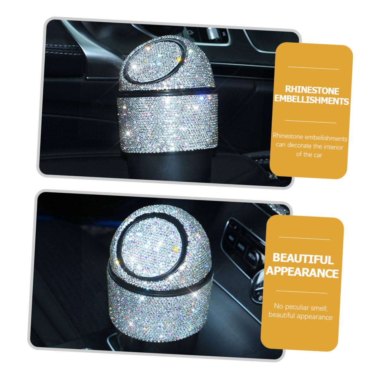 Bling Strass Auto Mülleimer mit Deckel Kleiner Multifunktionaler Abfalleimer und Aufbewahrungsbox für Fahrzeug Langlebig Platzsparend Leicht zu Reinigen Dekorativer Kfz