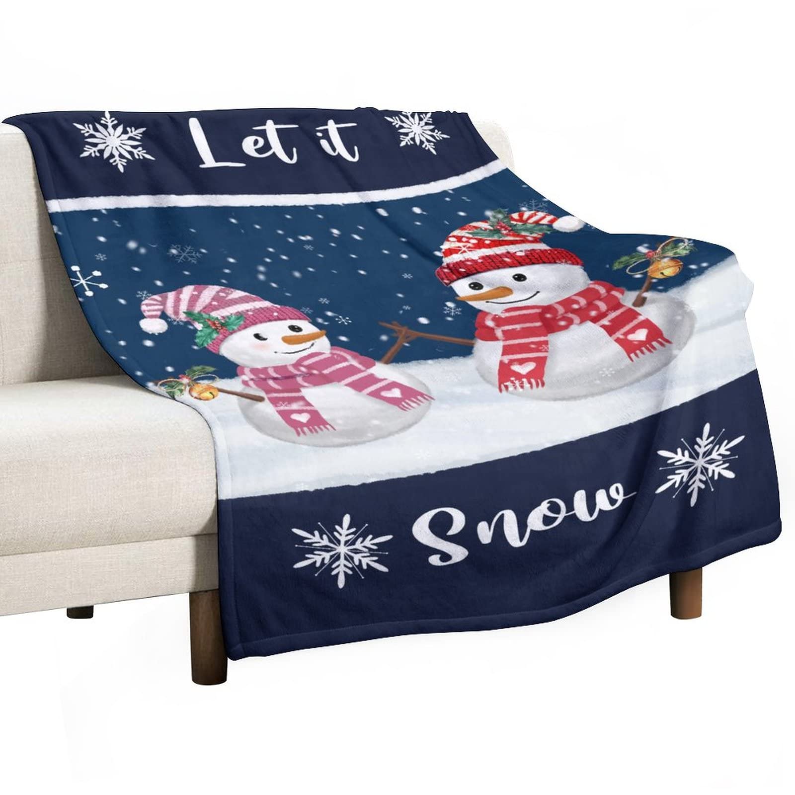 Couverture bonhomme de neige en peluche douce Let It Snow 130x150 cm
