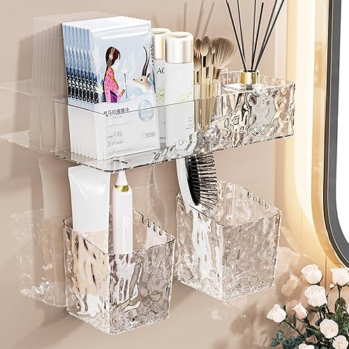 Miniatura 5 de Paquete de 4 organizadores de baño montados en la pared, estante de ducha adhesivo para el interior de la ducha, organizadores de baño de plástico y