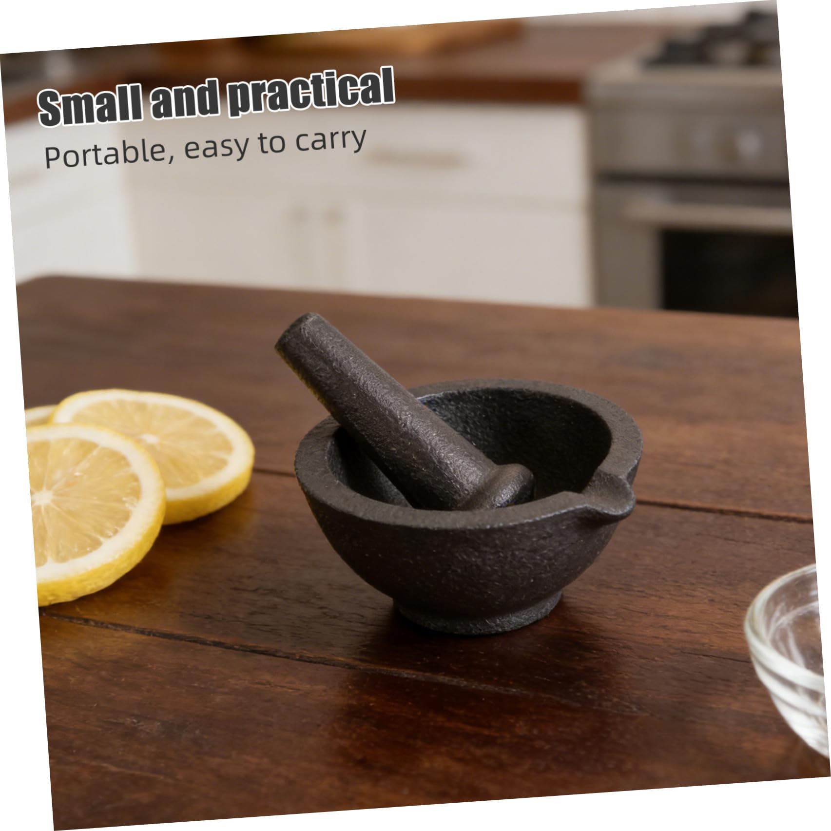 Mortier et Pilon en Fonte Noire, Broyage Manuel Polyvalent Cuisine