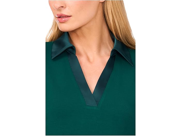 CeCe Woven Collar Long Sleeve Knit Top
