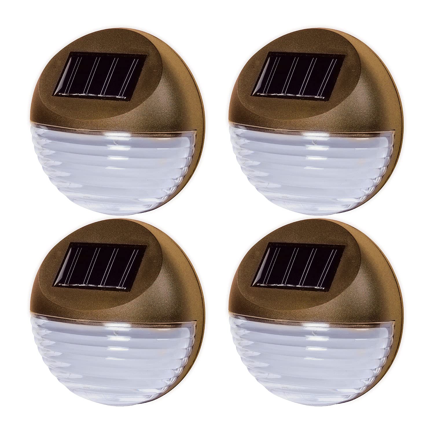 Solalite Pack of 4 Brown Decorative Wireless Garden Solar Lights Weatherproof Outdoor Fence Step Gutter Wall Lamps