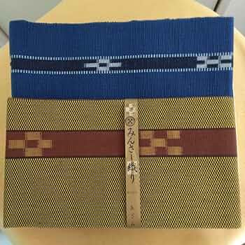 ★単品可 昭和レトロ新品未使用箱入り沖縄みんさー織半幅帯　紺色と茶色の2本セット ☆単品可 昭和レトロ新品未使用箱入り沖縄みんさー織半幅帯 紺色