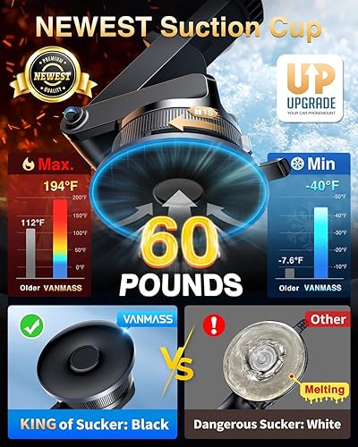 Miniatura 4 de VANMASS Verdadero grado militar Soporte para teléfono de coche Mejor succión y clip Soporte para teléfono celular para salpicadero, rejilla de