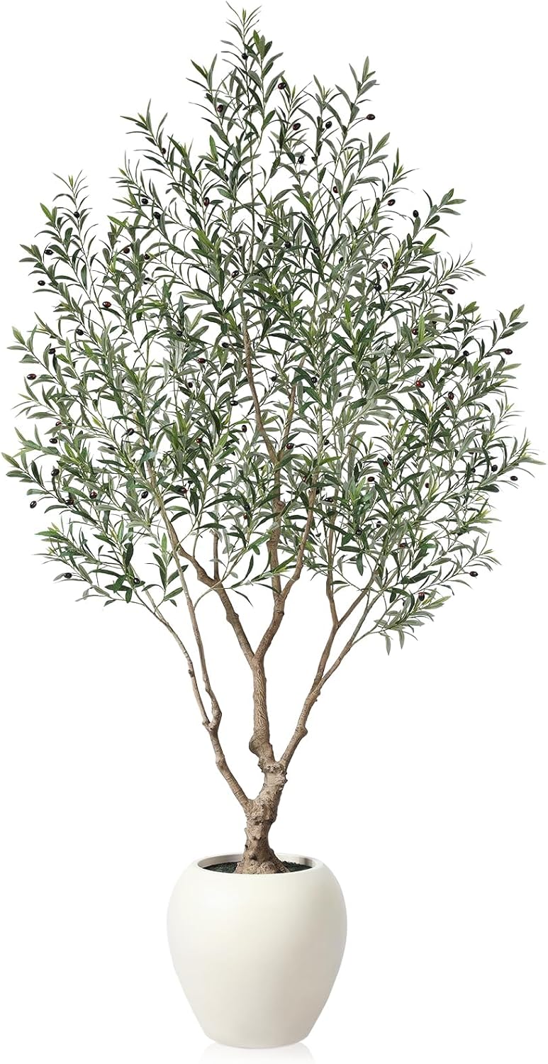 Olive Trees Artificial Indoor, 8 Feet Tall Faux Olive Tree with Round Artisan Planter, Premium Handm... Olive Trees Artificial Indoor, 8 Feet Tall Faux Olive Tree with Round Artisan Planter, Premium Handm...