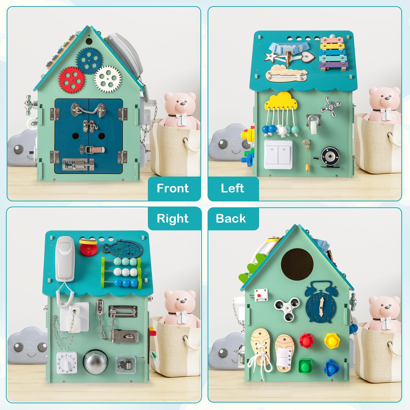 RELAX4LIFE Giochi Montessori Busy House in Legno, Casetta di attività Occupato Montessori per Bambini, Giocattolo Sensoriale e Educativo per 1/2/3/4/5 Anni(Blu)