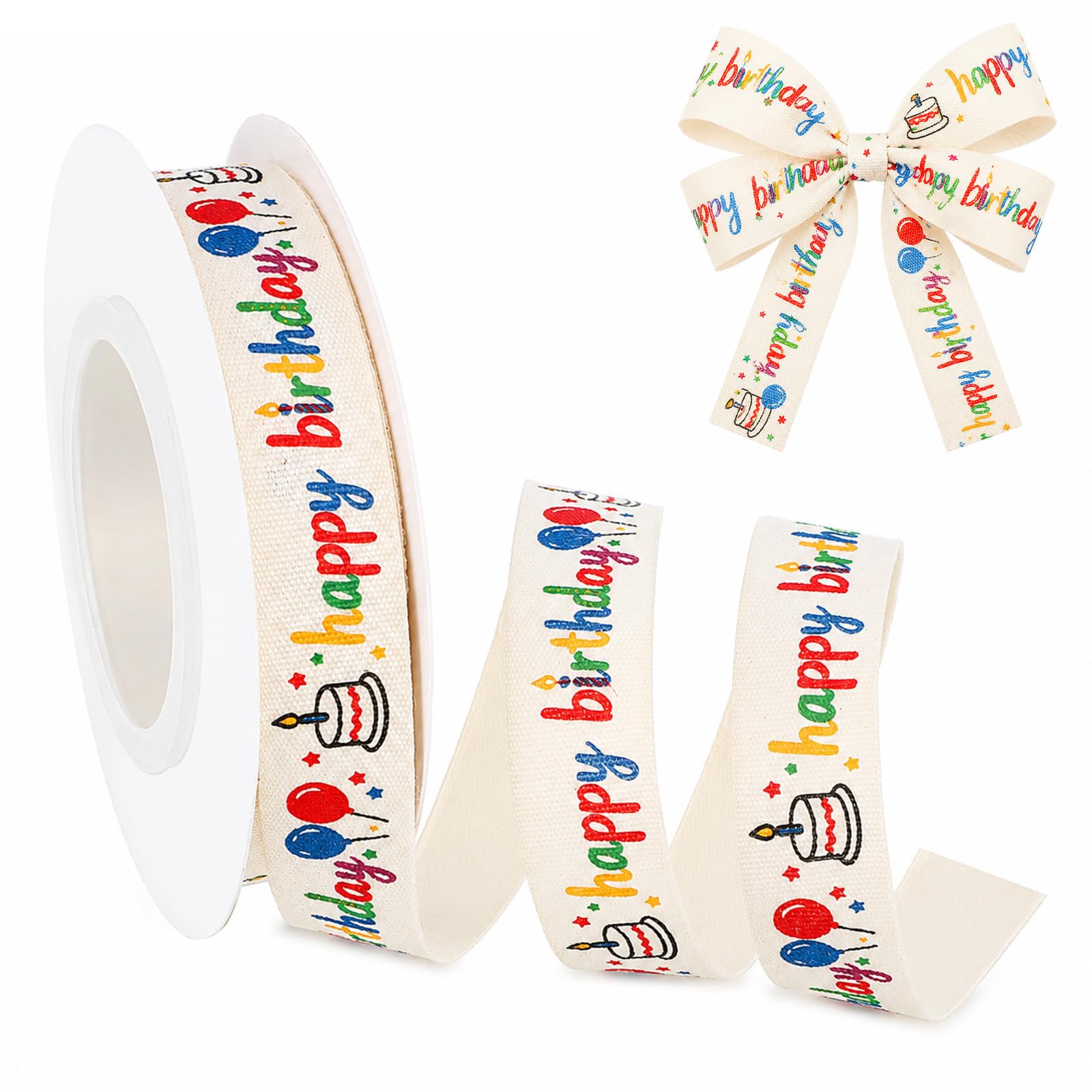 Happy Birthday Cotton Ribbon, 5/8 Inch X 20yard Birthday Printed Ribbon