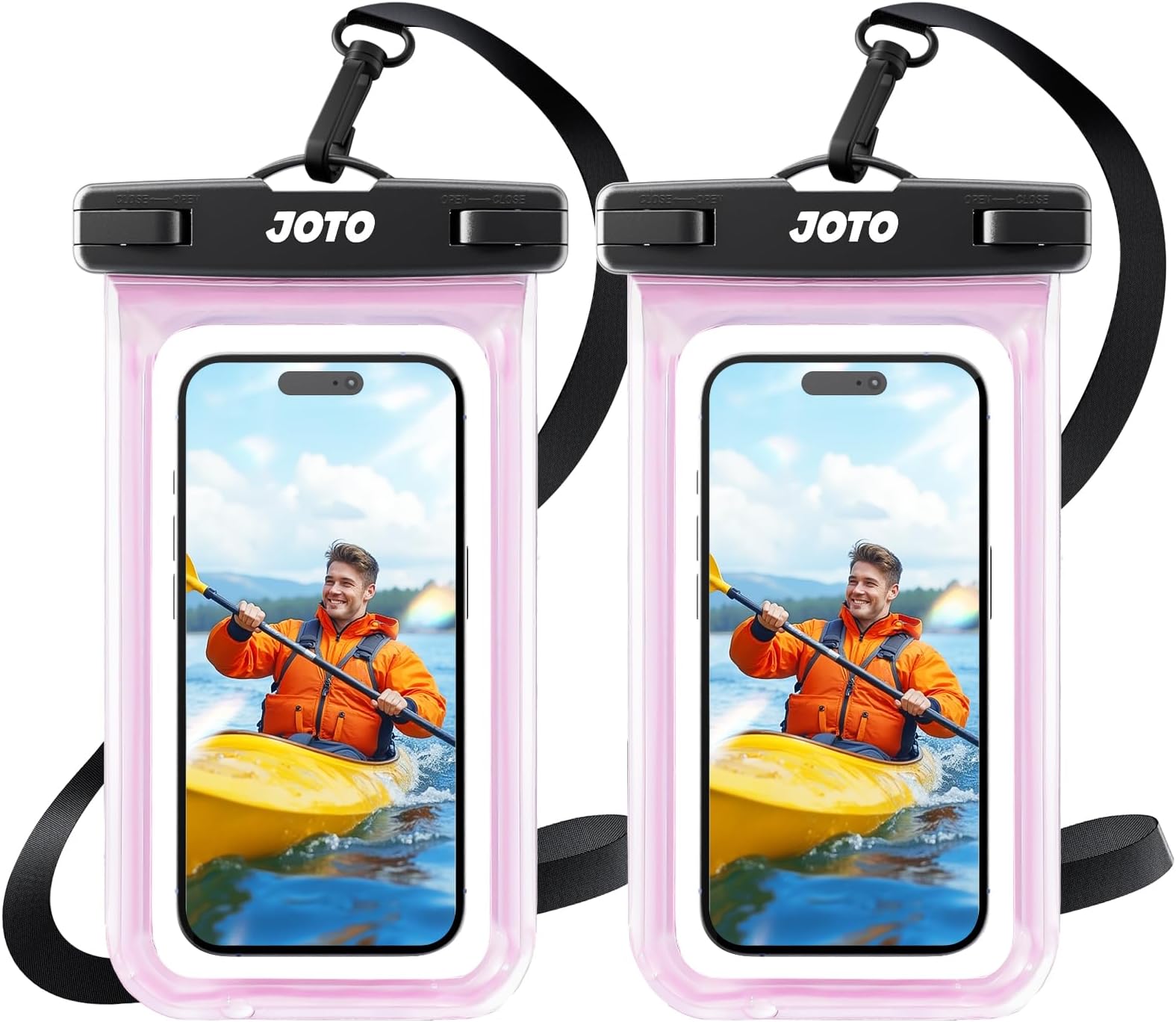 JOTO PVC 2 Pack Waterproof Phone Pouch Case Up to 7",IPX8 Underwater Phone Case Cellphone Dry Bag for iPhone 16 15 14 13 12 Pro Max Xs Max XR X 8 7 6S Plus SE/Galaxy S24 S23 S22 S21-Clearpink