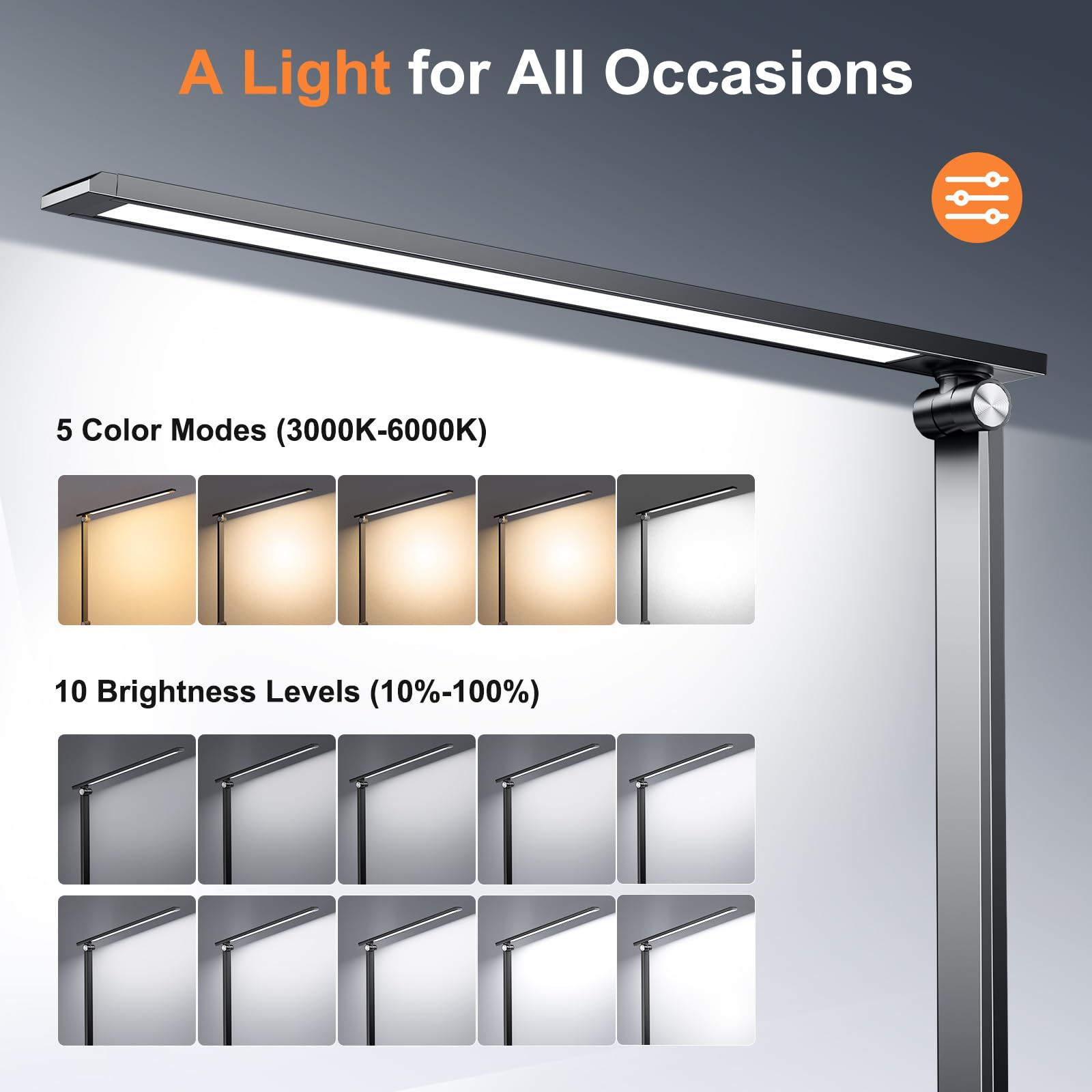 Lámpara Escritorio, Flexo Led Escritorio, 5 Modos,10 Niveles de Brillo Lámpara Escritorio LED, Temporizador de 30/60min Lampara Escritorio Led, Función de Memoria Flexo Escritorio, Negro